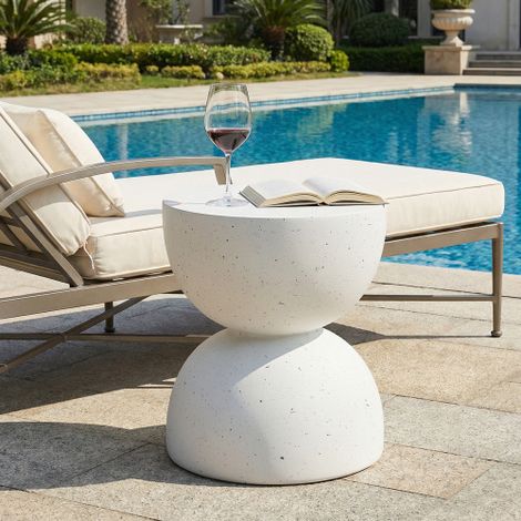 Table basse de jardin moderne en MgO - Table de jardin sablier aspect terrazzo blanc - Pour extérieur et intérieur - Blanc