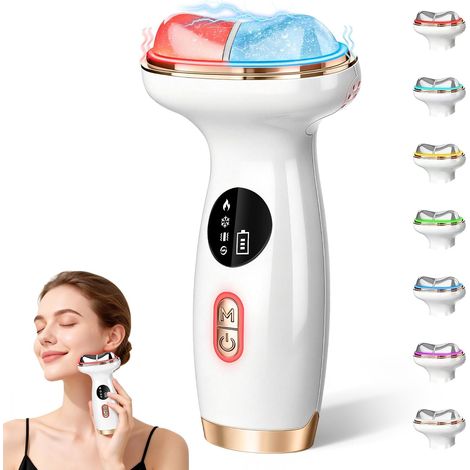 7-in-1 LED heated facial massager for neck and face, portable microcurrent facial device, cold facial defoamer for shaping and reducing puffiness, electric Gua Sha (1/5)