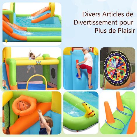 Château gonflable avec soufflerie 680 W, toboggan aquatique, mur d escalade et jeux, pour jardin et plein air (1/5)