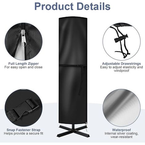 Parasol Cover for Upright Parasol 220 x 50 x 50 cm with Zip in 210D Oxford Fabric (1/4)