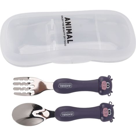Cuillère Fourchette Bébé en Acier Inoxydable - Ustensiles Animaux pour Enfants, Pratique pour Voyage (1/5)