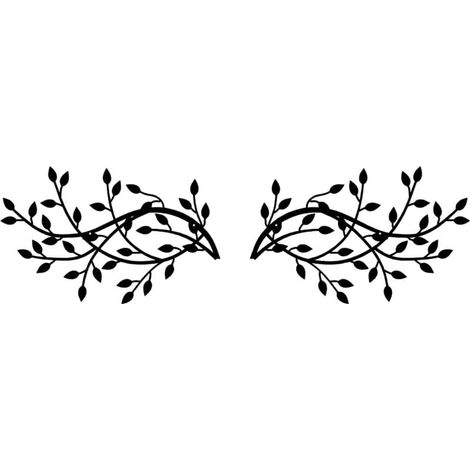1 paire de feuilles d'arbre en métal,décorations murales en forme de feuille d'arbre en métal Motif branche d'olivier Noir(15 x (1/4)