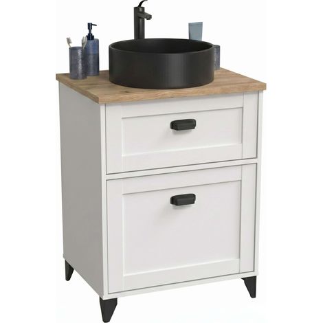 Mueble de Baño para Lavabos de 61 cm Toscana con 1 Puerta y 1 cajón Blanco Mate y Roble Cambrian (Con Lavabo Cerámico) (1/5)