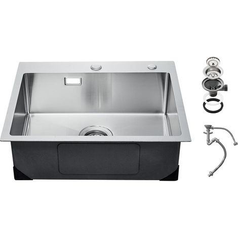 Pour cuisine, bar et camping-car : évier à encastrer 55 cm montage par le haut cuve simple inox 304 insonorisé (1/5)