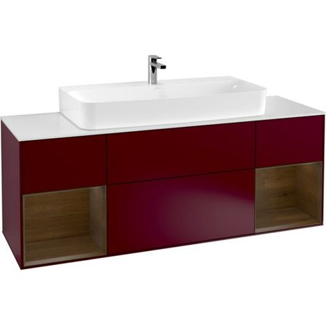 V&B Waschtischunterschrank Wandbeleuchtung Finion 160cm, Regal Walnut Veneer, Peony Matt (1/2)
