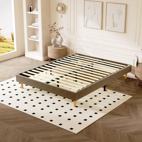 Sommier Tapissier 140x190cm DEWINNER, avec 9 Pieds, Solide et Confortable Lit, 2x14 Lattes, Hauteur du Cadre de lit 29 cm, Brun