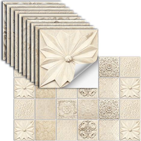 Pièces Stickers Carrelage Auto-AdhéSif ÉTanche Muraux Pour Cuisine Salle De Bains Placard 24 DéCoration,20x20cm,beige (1/5)
