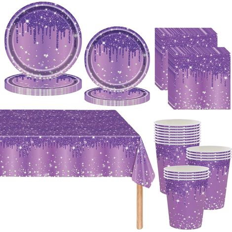 Violet Vaisselle de fete 81 Pièces Violet Jetables Anniversaire Vaisselle Papier Assiettes Papier Tasses Serviettesr Nappe,pour Anniversaire Fête Mariages Fête de Baby Shower Pique-niques-20 Invités (1/5)