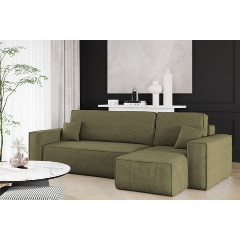 Ecksofa Schlafsofa Sofa MARIS Stoff Poso Olivgrün Ottomane Rechts (1/4)
