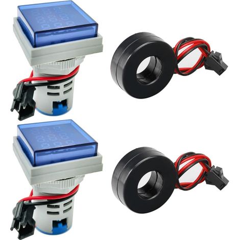 2pcs Affichage à Trois Chiffres Courant Alternatif 20-500V, Tension 0-100A, Moniteur d'instrument de Mesure Multifonction LED à Tête Carrée de 22mm, Indicateur de Fréquence 20-70HZ (Bleu) (1/5)