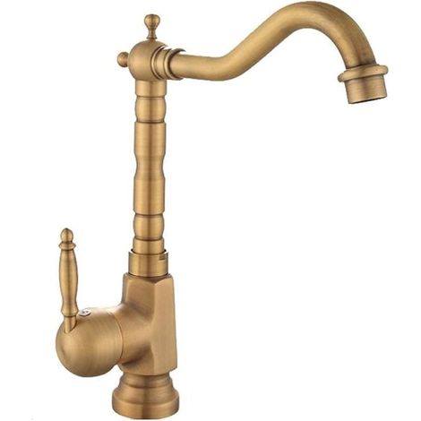 Robinet Évier Cuisine Laiton Antique Bronze Vert Mélangeur Eau Chaude Froide Poignée Unique (1/4)