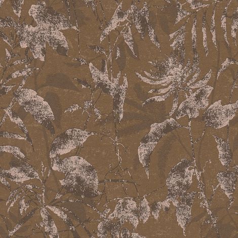 Carta da parati natura Profhome 782034 Carta da parati TNT goffrata a caldo strutturata con ornamenti floreali ed accenti metallici marrone oro marrone-pallido marrone-terra 5,33 m2