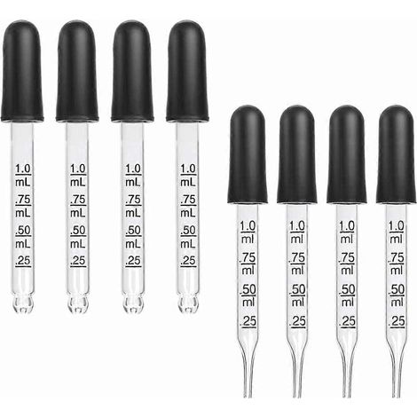 Lot de 8 pipettes compte-gouttes de 1 ml avec embout en caoutchouc et graduations. (1/5)