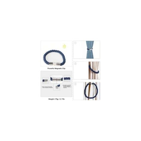 Sujetadores magnéticos para cortinas, juego de 2 sujetadores de cuerda modernos y sencillos con imán potente, decoración para barra de cortina de cuerda trenzada (azul) - Crezuo
