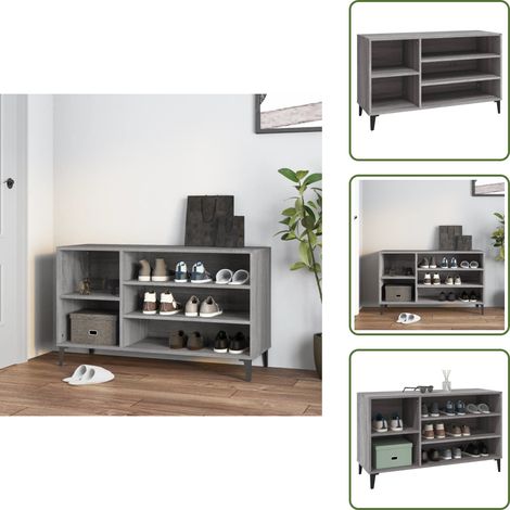 Schuhregal Grau Sonoma 102x36x60 cm Holzwerkstoff - Schuhschrank - Schuhregal - Garderobe - Flurmöbel - Holzwerkstoff (1/5)