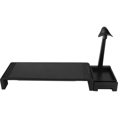 Support de bureau noir pour écran d'ordinateur avec 4 ports USB, robuste et réglable en hauteur (3 positions), idéal pour le bureau. (1/5)
