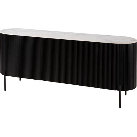 Credenza in legno di Mango 180x40x76 Laccato nero - marmo bianco BARCELONA 101