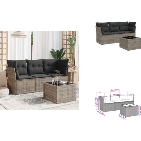 4-tlg. Garten-Sofagarnitur mit Kissen Grau Poly Rattan - Gartenmöbel - Esszimmergarnituren - Rattan Möbel - Outdoor Sofa - Lounge Set (1/3)