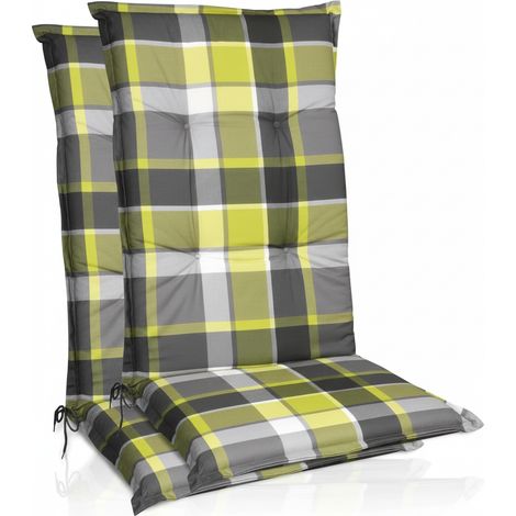 2er Set Hochlehner Auflagen Set 120x50 cm Polster Grün Kariert