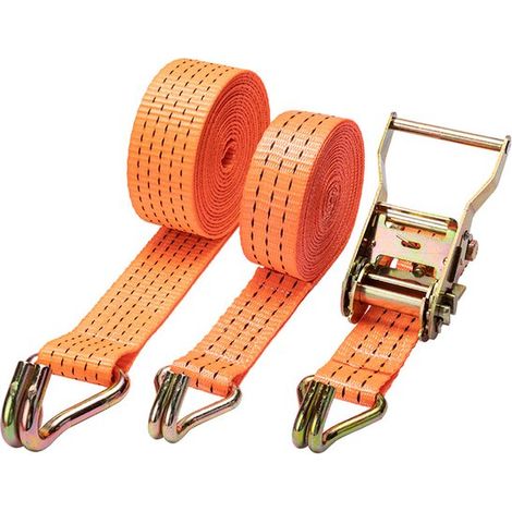 Correas de amarre，Paquete de 2，3,8 × 100 cm，Correas de sujeción de carga，Correas de trinquete，Con ganchos y tensores de trinquete (1/5)