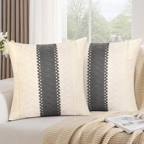 Lot de 2 Housse de coussin, Coton, Polyester, Fermeture éclair, 40x40 cm, Salon, Canapé