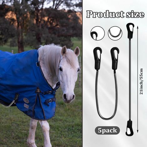 Lot de 4 couvertures pour chevaux avec sangles élastiques réglables pour la queue, munies de doubles clips. (1/3)