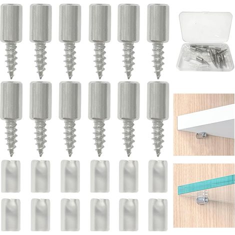 12 PCS Taquet Etagere Visser de Support d'Étagère Broches Cheville Etagere 7,5mm Supports de Plaque Métal Nickelé pour Armoire Meubles Bureau Cuisine Bibliothèque (avec Couverture Antidérapant) (1/5)