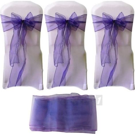 Set di 50 coprisedie in organza con fiocchi, decorazioni per matrimoni e feste, Natale, 17x270 cm, viola