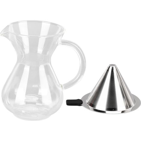 400-ml-Glaskaffeekanne mit Griff, hitzebeständiger Wasserkocher, Edelstahltrichter und Kaffeefilter mit rundem Boden (1/5)