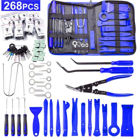 268 Pièces Outils De DéMontage De Garnitures Trousse, pour Panneau Accessoires Porte Autoradio Tableau De Bord De Voiture, avec Broches De Retenue, Ensemble à Pince et Extracteur D’Attaches