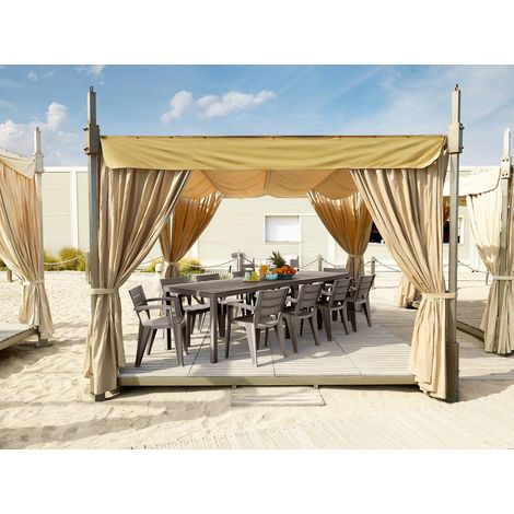 Dmora - Mesa de jardín Varda, Base de picnic, Mesa de comedor de jardín multiposición, Banco multiusos para exterior, Made in Italy, 292x86 h74 cm, Tórtola (1/5)