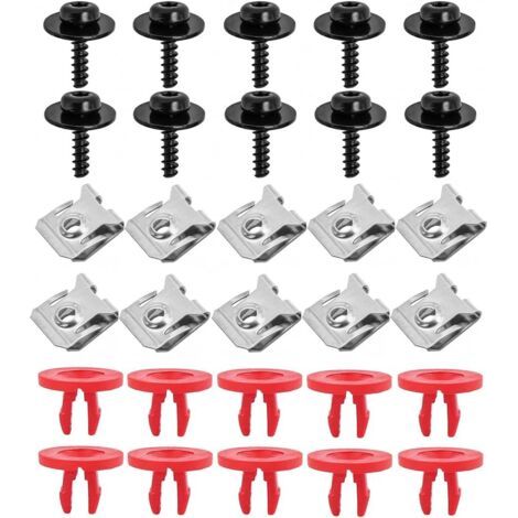 30 Pièces U-Clips et Vis Carrosserie, Metal écrous Et Boulons Pour Clips Fixation Voiture, Clip Fixation En Métal En Forme De U Avec Vis Autotaraudeuse à Tête Hexagonale, Pour Ailes Voitures (1/5)