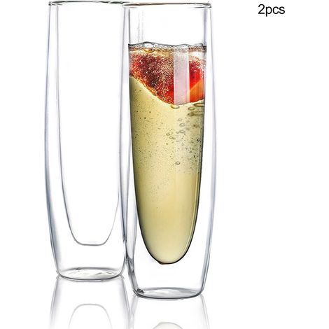 2 verres à champagne sans pied de 150 ml à double paroi, idéaux pour les mimosas, les bars, les fêtes, les mariages et la maison. (1/5)