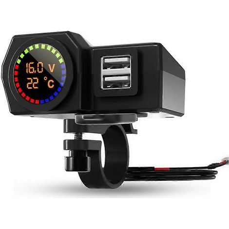Chargeur moto 3 en 1 avec affichage numérique de la tension et de la température, chargeur double USB pour téléphone portable, chargeur allume-cigare 5V3A (1/5)