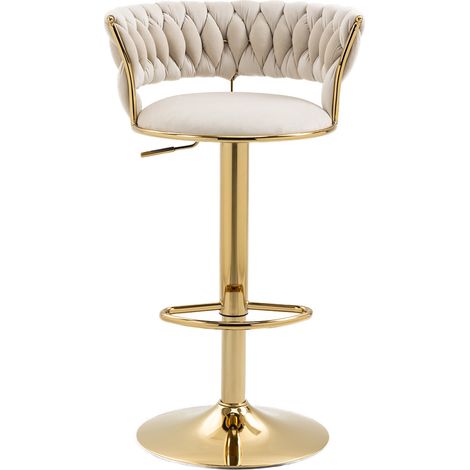 Tabourets de bar pivotants 360° en velours, hauteur réglable, 2 pièces, structure en métal doré (1/5)