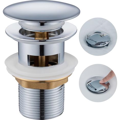 Bonde Lavabo Salle de Bain, Bouchon avec Trop Plein Chromé Universelle Standard-G 1 ¼, Kit de Vidage de Lavabo, Argent (1/4)
