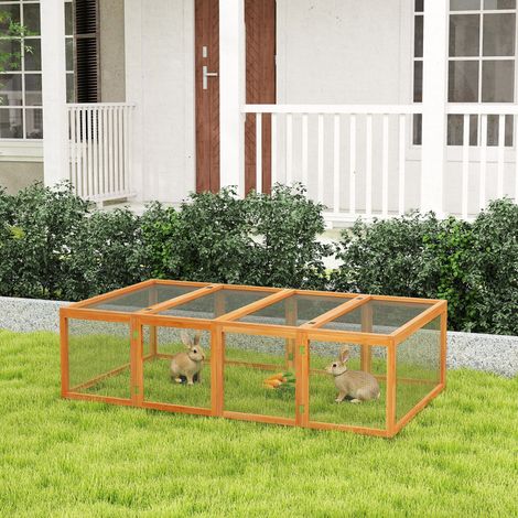PawHut Clapier cage à lapins extérieur intérieur 2 portes supérieures 181L x 100l x 48H cm bois massif pin (1/5)