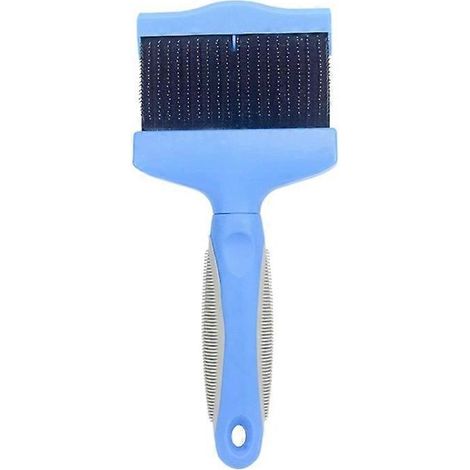 Peigne double face pour animaux de compagnie, avec poils en acier inoxydable pour un toilettage facile du pelage. Bleu clair. (1/4)