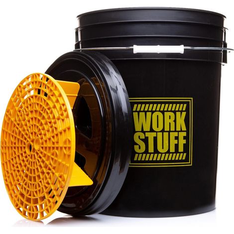 Ensemble de seaux de lavage de voiture avec séparateur de rinçage et couvercle jaune 20 L WORK STUFF
