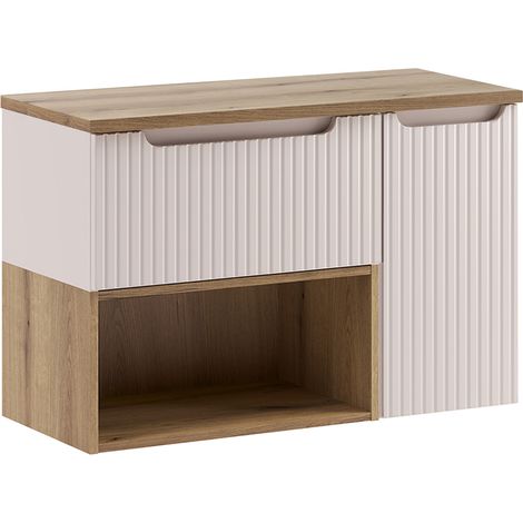 Meuble sous-vasque 90cm plan de toilette Riva Cachemire et Bois