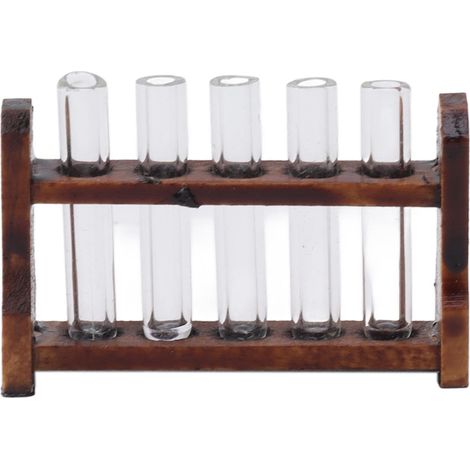 12 Tubes à Essai Miniatures avec Support en Noyer, Simulation Exquise pour Maison de Poupée, Salon-Chambre à Coucher, Rack Transparent (1/5)