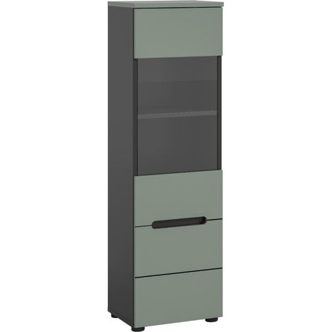 Canu Vitrinenschrank 1 Glastür staubgrün, dunkelgrau. (1/5)