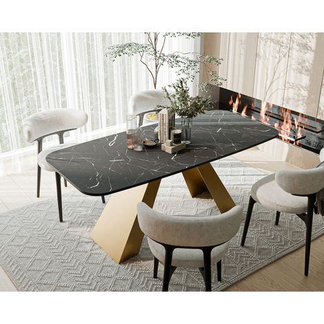 Table à Manger Extensible ZENITH - 4-6 personnes - 160x90x76 cm - Style moderne - Or / Gris (1/5)