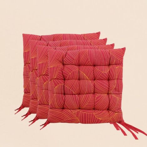 Lot de 4 galettes de chaise rouge motifs feuillage 40cm (1/5)