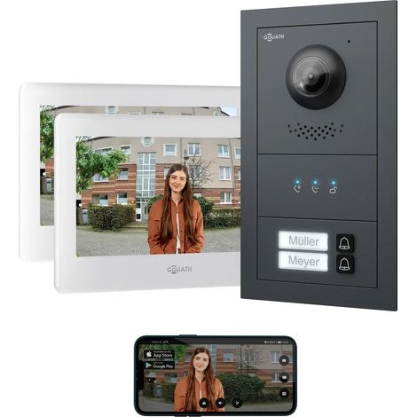 GOLIATH Basic 2-Draht BUS Türsprechanlage  FullHD  App  150°  2 Fam  Anthrazit/Weiß  Unterputz