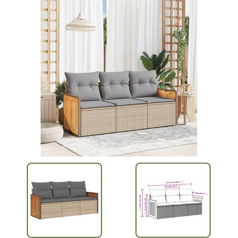 The Living Store 3-tlg. Garten-Sofagarnitur mit Kissen Beige Poly Rattan - Gartensofas - Outdoor Möbel - Gartenmöbel Set - Rattan Gartenmöbel - Polyethylen Furniture (1/3)