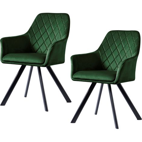 SVITA MASON Lot de 2 chaises de salle à manger avec accoudoirs Chaise rembourrée Chaise de cuisine pieds métal vert foncé (1/5)