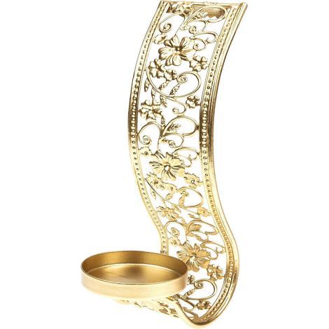 Applique murale en métal, bougeoir ajouré, décoration murale.-16x8cm-Golden (1/4)