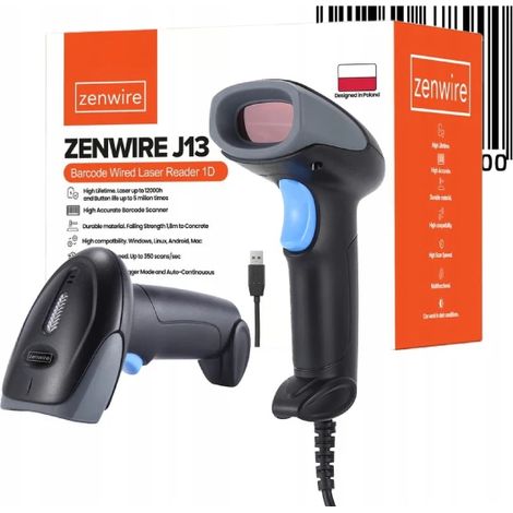Stationärer Barcode-Scanner mit Laser, EAN-Anschluss, USB-Kabel, 1D, Zenwire J13