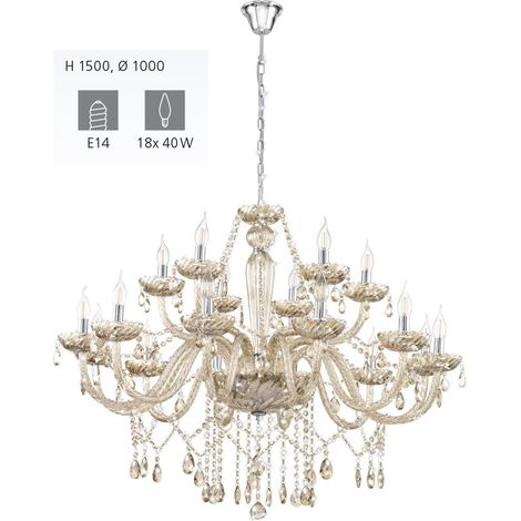Lampadario A Sospensione Classico Basilano Acciaio Cromo Vetro 18 Luci E14 (1/5)